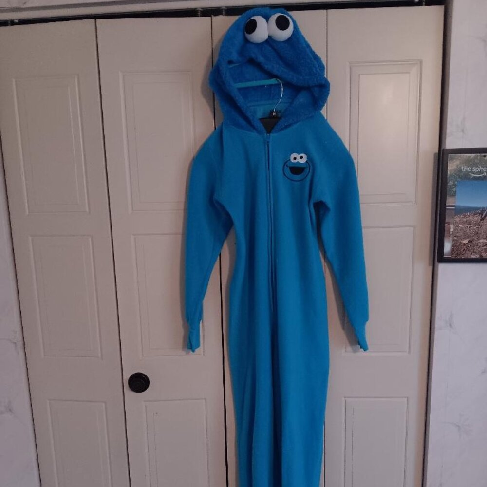 Sesame Street Cookie Monster Blue Hooded Fleece Kids Costume Onesie
